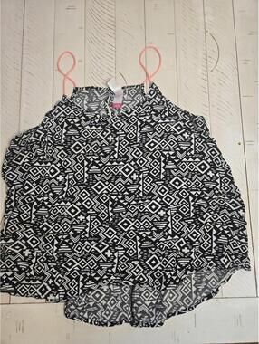 Black and White Geometric Print Cold Shoulder Top with Pink Straps XL